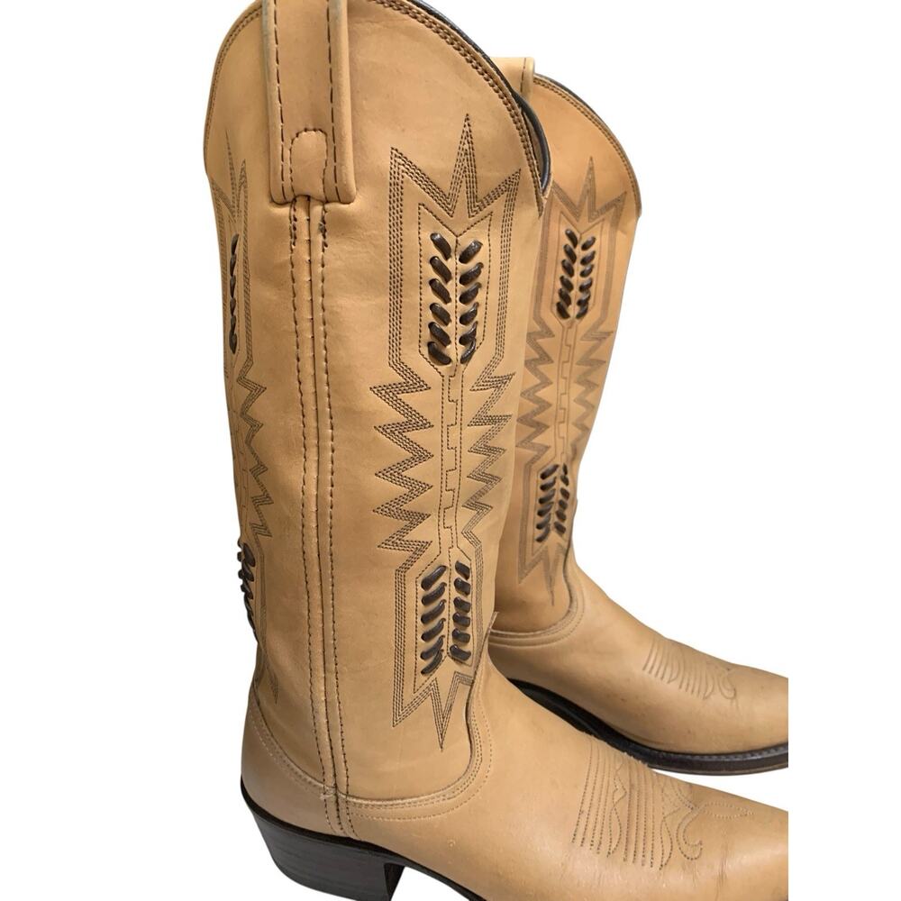 Dan Post Tan Brown Leather Pointed To Coastal Cowgirl Boots Whipstitch Aztec 6.5 - Picture 4 of 11